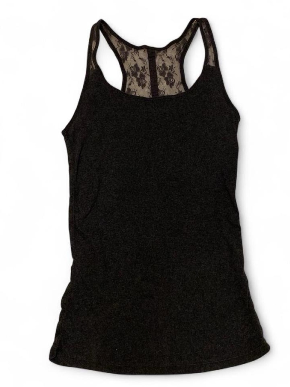 American Eagle Outfitters Dark Gray Lace-Back Racer Tank